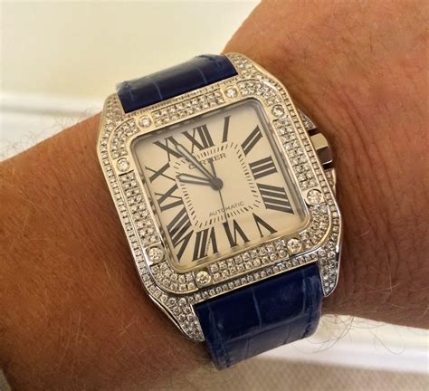 cartier santos watch bracelet|cartier santos 100 diamond bezel.